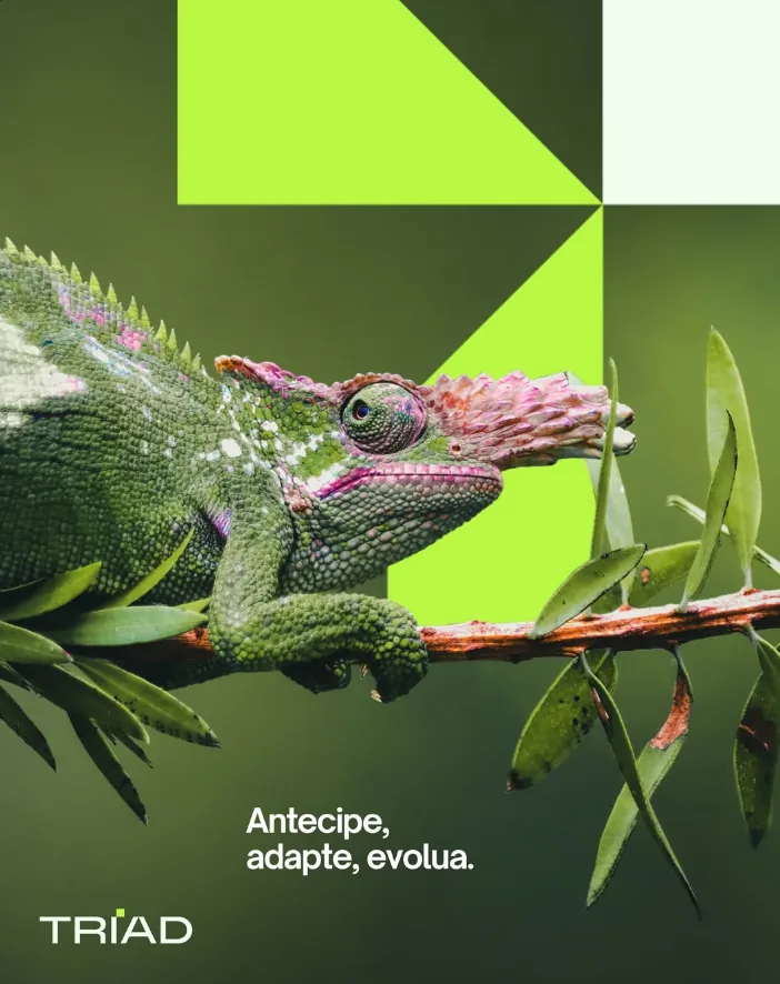 Peça institucional com camaleão: Antecipe, adapte, evolua.